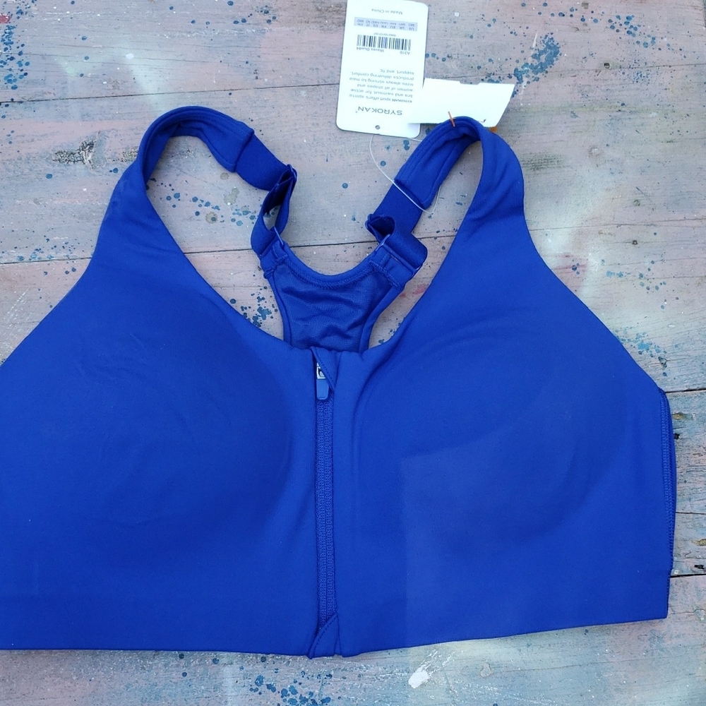 Blue Racerback Sports Bra with Front Zipper